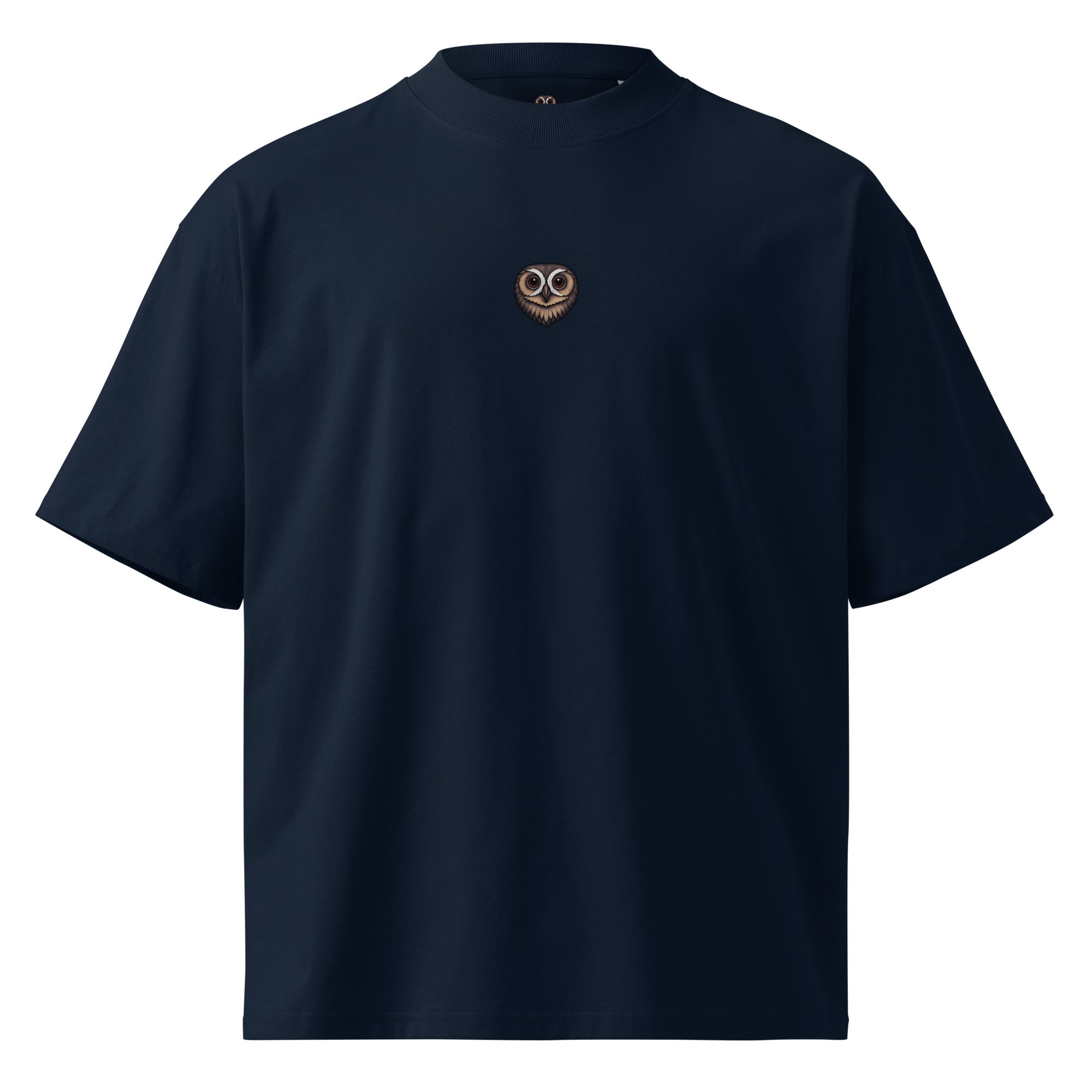 Camiseta oversize azul marino "Demasiado Cool" con logo MúkaroPR al frente — streetwear boricua unisex