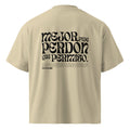 Espalda de camiseta oversize beige con mensaje mejor pide perdón que permiso — MúkaroPR streetwear boricua